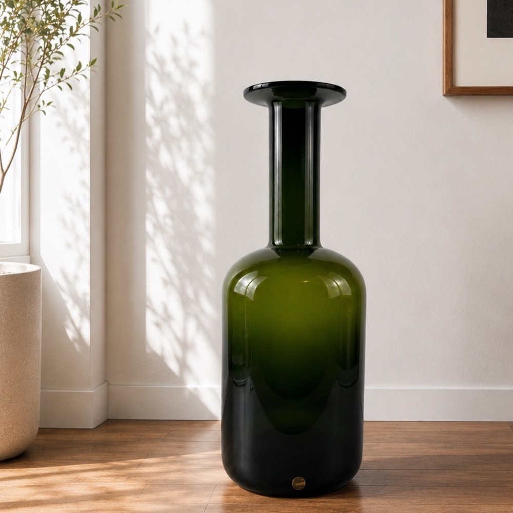 Holmegaard Gulvvase 19.5" Olive Green Glass Vase Otto Brauer Danish Modern MCM